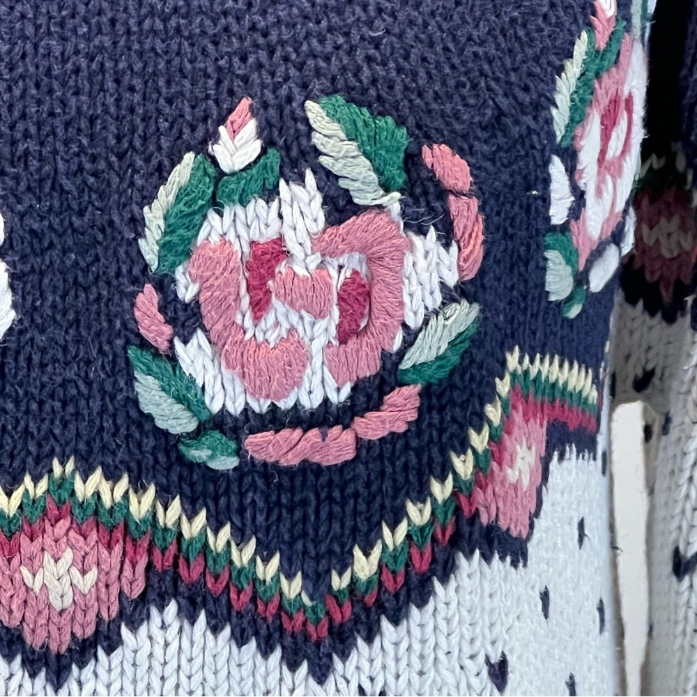VINTAGE 80s rose floral embroidered‎ fair isle knit sweater cottagecore feminine - Picture 5 of 16